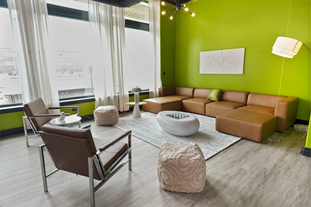 living room with green wall